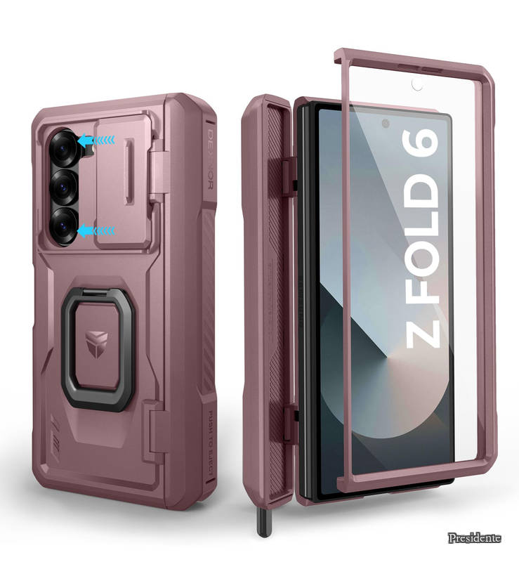 【貨物輸送無料】Samsung Galaxy Z Fold 6（2024）用入れもの 蝶つがい保護すること＆画面保護すること写真フィルム付き添い人 重甚だしいショックプローフ耐衝撃バンパーラグドケースカバー(サクラ色)