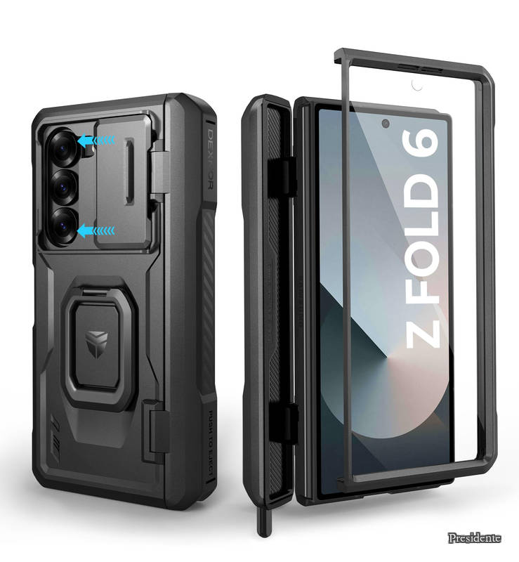 【貨物輸送無料】Samsung Galaxy Z Fold 6（2024）用入れもの 蝶つがい保護すること＆画面保護すること写真フィルム付き添い人 重甚だしいショックプローフ耐衝撃バンパーラグドケースカバー(黒いこと)