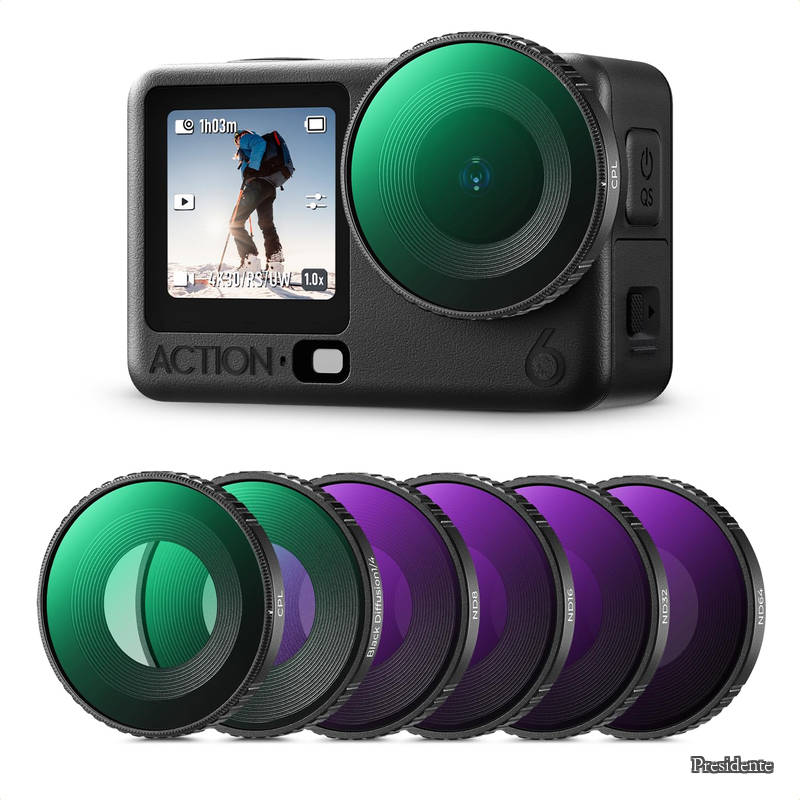 【貨物輸送無料】CONCEPT Osmo Action 6 用 水漉し仕掛ける(CPL+ND8+ND16+ND32+ND64+1/4ブラックミスト)水晶体保護すること AGC光学硝子 高透過率率 防護水漉し 28層ナノ上塗り 撥水防汚 作り付ける飾り気の無い