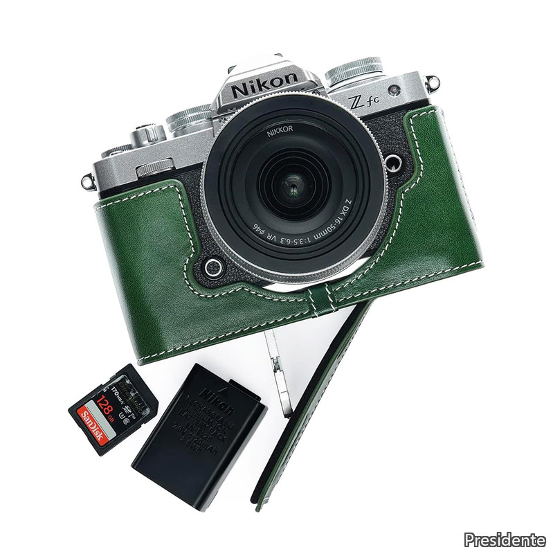 【送料無料】Nikon ZFC用 ボディケース バッテリーの交換でき 三脚ネジ穴付きカメラケース (グリーン)|Shop Presidente 店