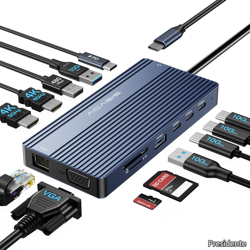 【送料無料】USB C ハブ (14-in-1 Triple Display) ドッキングステーション 3画面出力 4K HDMIポート1080p VGAポート 10Gbps USB C& A高速データ転送 100W PD急速充電 1Gbps LAN SD/TF Macbook/Air/Dell/iPad 他対応|Shop Presidente 店