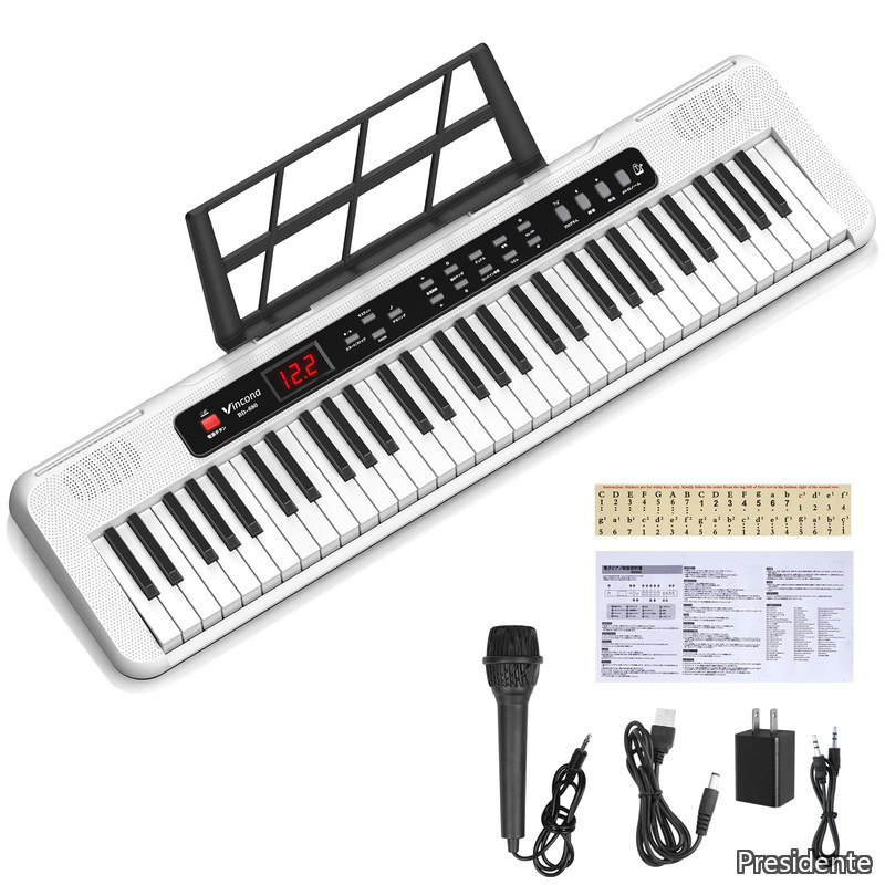 【送料無料】電子キーボード 61鍵盤 キーボード ピアノ 60デモ曲 200音色 200リズム内蔵 電子キーボード LCDディスプレイ搭載 初心者 持ち運び 軽量｜Shop Presidente 店