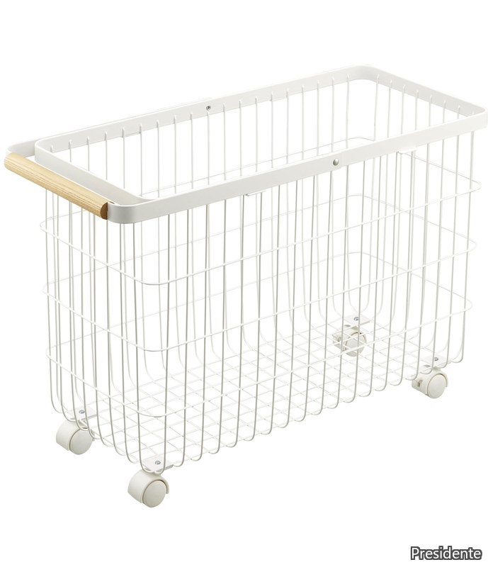 【送料無料】ランドリーバスケット キャスター付き ワイド & ロー ホワイト 約W55.5×D25×H37.5cm(ハンドル使用時:約H66cm) トスカ tosca 出し入れスムーズ 高さが丁度いい 洗濯かご 6629|Shop Presidente 店