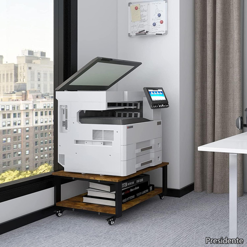 【送料無料】2段 プリンター台 幅60cm 奥行60cm 高30cm ワゴン キャスター付き プリンタラック 収納棚 大型 コピー機 置き 台 省スペース プリンター棚 机下収納 木製ラック 取り付け簡単 90kg高耐荷重 オフィス/ホーム用|Shop Presidente 店