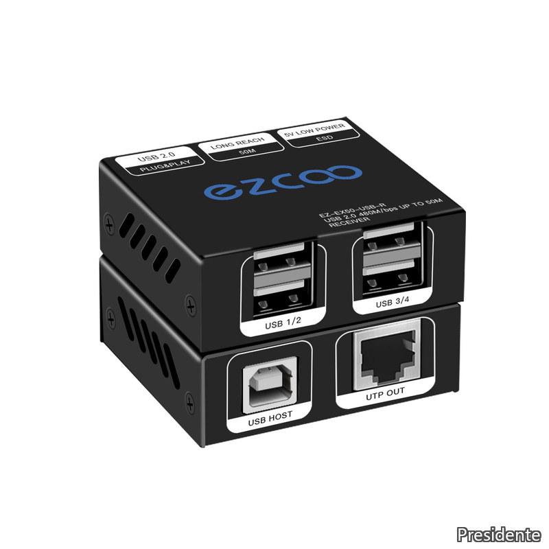 【送料無料】延長器 50m イーサネット Cat5e/Cat6 対応 4 ポート 送信器 + 受信器 2 台ウェブカメラ同時使用可 Windows/MacOS/Android/Linux 対応 モデル EZ-EX50-USB｜Shop Presidente 店
