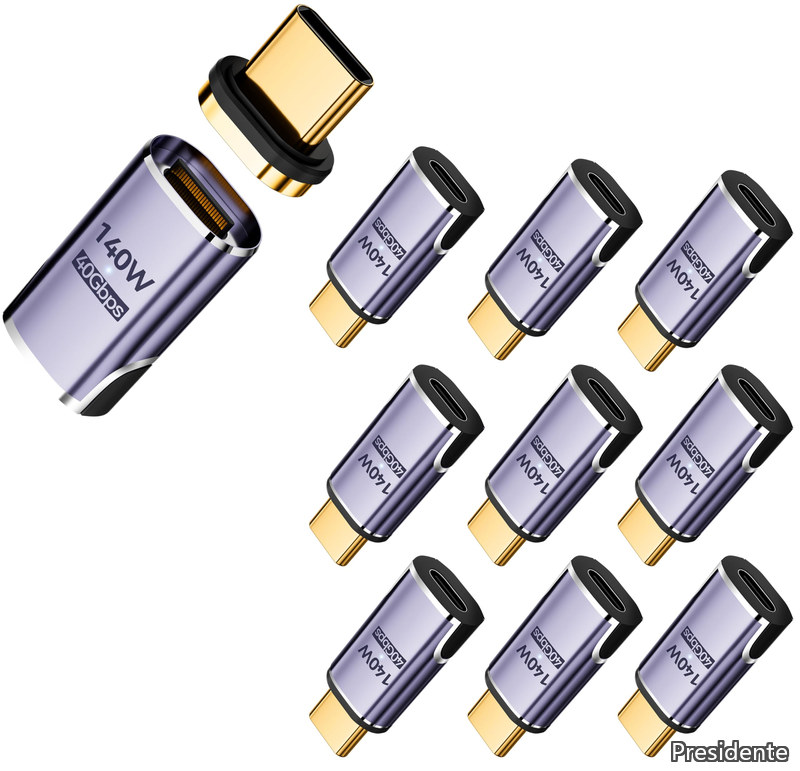 【送料無料】マグネット USB C 変換 アダプタ I字型【USB4 40Gbps高速データ転送/140W PD急速充電/8K 60Hz HD映像信号伝送】 Type C 変換 アダプタ オス メス 変換 Thunderbolt 3 MacBook Pro/Airやその他Type-Cデバイスに対応 (140Wアダプタ10個)｜Shop Presidente 店