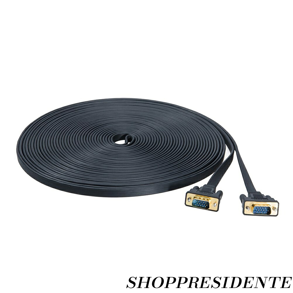 【まとめ買いで最大500円OFFクーポン!】【送料無料】ディスプレーケーブル VGAケーブル 20m D-Sub 15pin オス-D-Sub 15pin オス 超薄型フラットデザイン ブラック