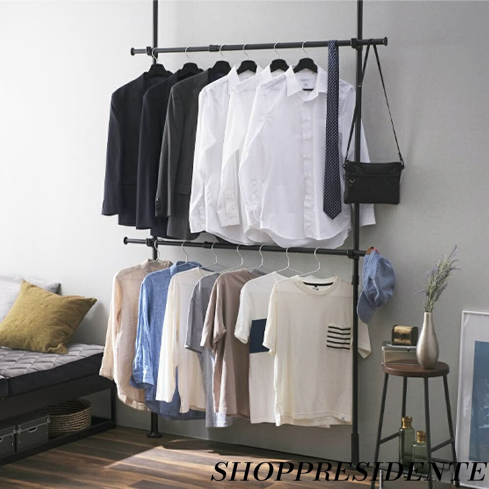 【まとめ買いで最大500円OFFクーポン!】【送料無料】OHYAMA) ハンガーラック ワードローブ スリム 頑丈 部屋干し ラック おしゃれ 突っ張りワードローブ TWR2-1350 ブラック 最大幅約135cm