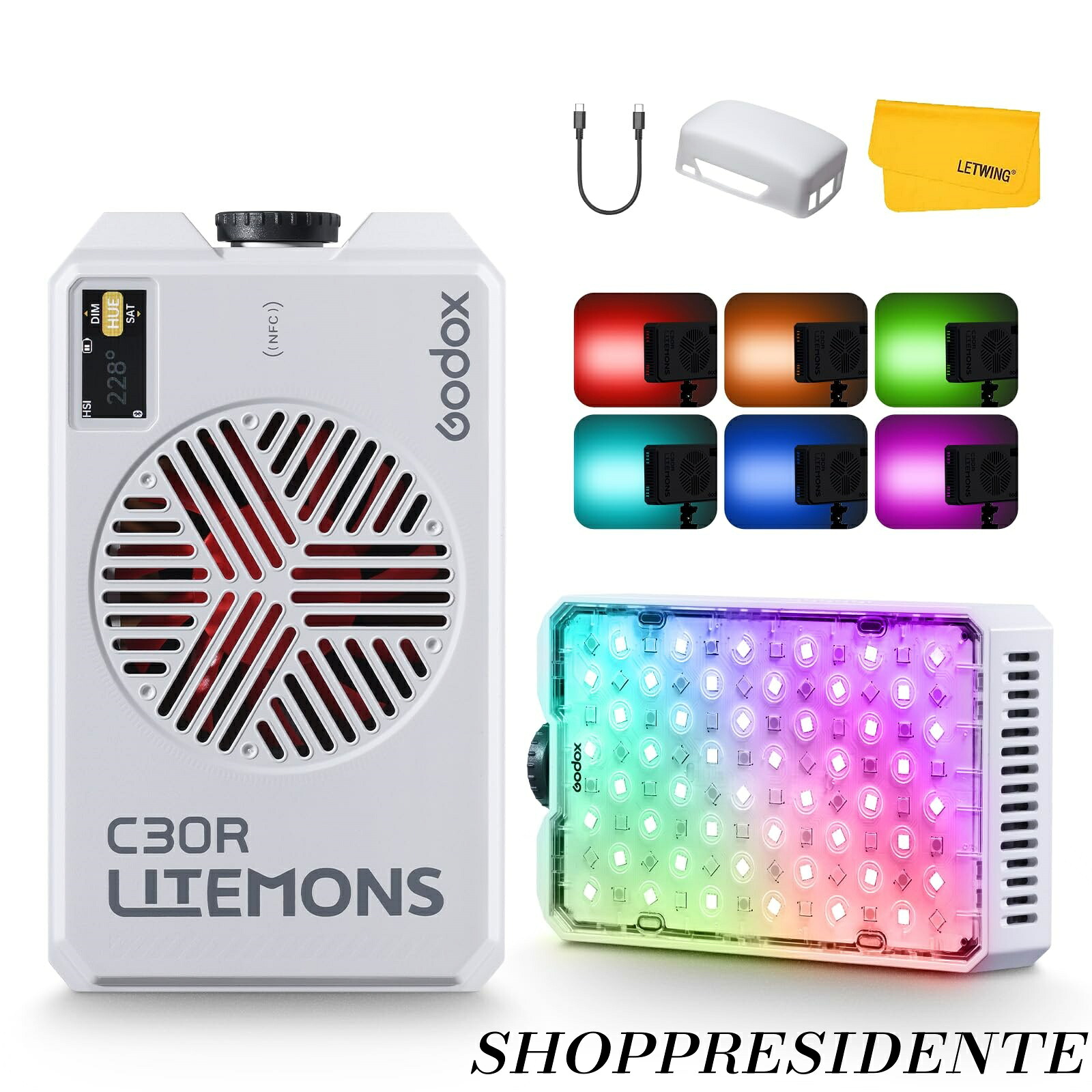 【まとめ買いで最大500円OFFクーポン!】【送料無料】Litemons C30R RGB ライトパネル、バイカラー ポータブルオンカメラ RGB LED 定常光 ライト 1800K~10000K 連続光 バッテリー付き、ビデオ撮影 ライブ ストリーミング用 LED 写真 撮影 ライト