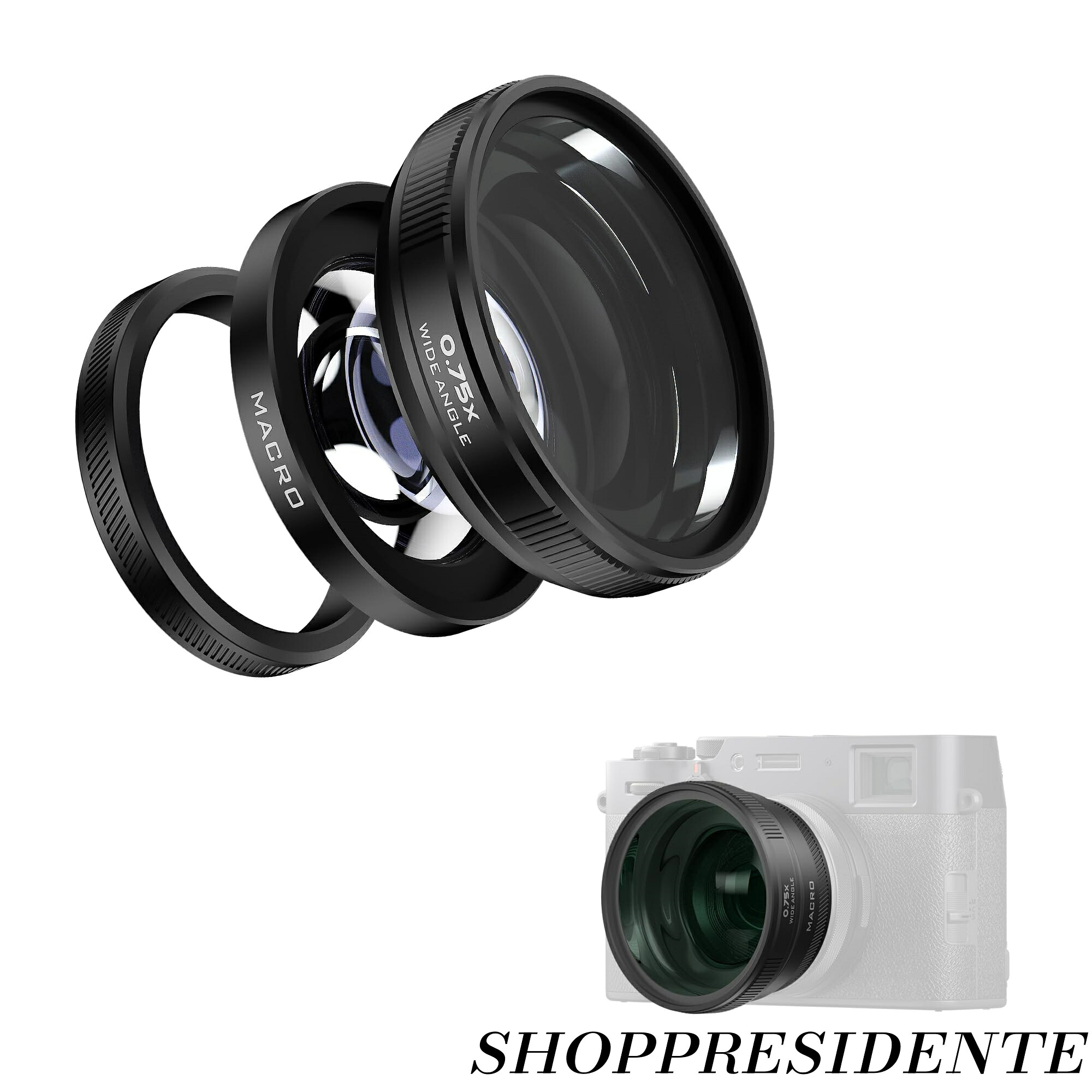 【まとめ買いで最大500円OFFクーポン!】【送料無料】2-in-1 広角 & マクロレンズ Fuji X100VI/X100V対応 - 万能設計 拡大倍率 (ブラック)｜Shop Presidente 店