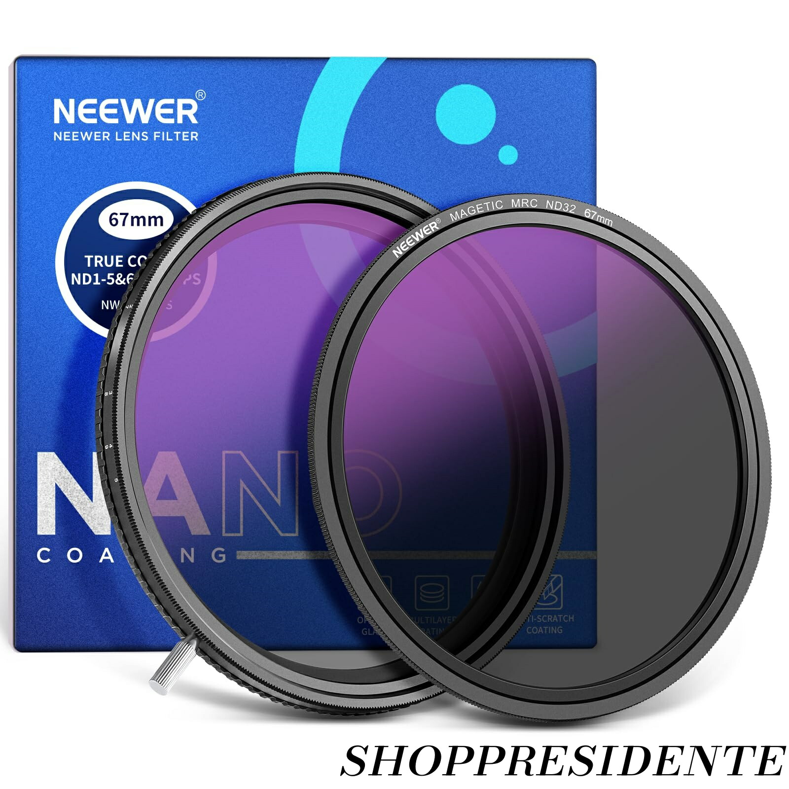 【まとめ買いで最大500円OFFクーポン!】【送料無料】67mm トゥルーカラー可変減光フィルター 減光 ND2-512(1-9ストップ) VNDと磁気ND32レンズフィルター マルチコーティング 色ずれ/Xクロス/ケラレなし 防水/キズ防止/指紋防止