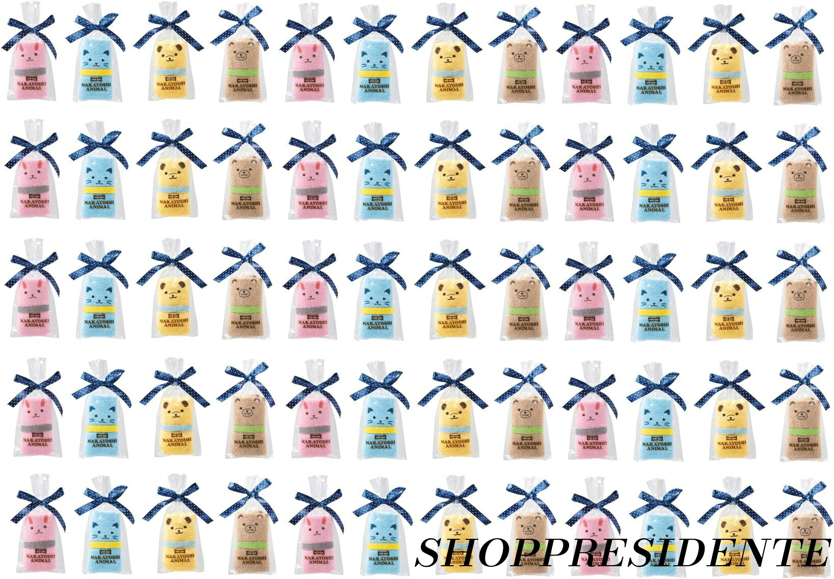 【まとめ買いで最大500円OFFクーポン!】【送料無料】ループ付きだから丸めてコンパクトに 個包装 ラッピングがかわいい ふわっとアニマル 動物柄 4色（イヌ クマ ネコ ウサギ） 景品 記念品 プチギフト ご挨拶品 粗品 ノベルティー サンクスギフト ばらまき 子供 かわいい キ｜Shop Presidente 店