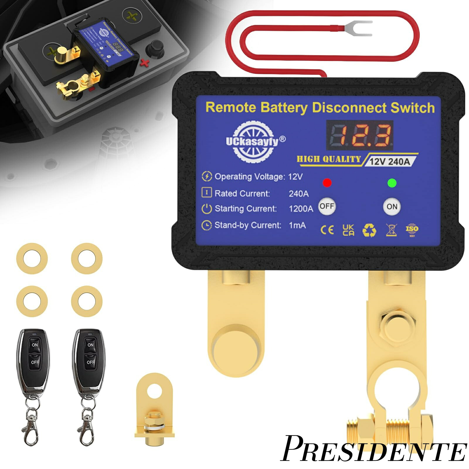【まとめ買いで最大500円OFFクーポン!】【送料無料】240A 電圧LED付き 車、RV、ATV、トラック、海洋のための表示盗難防止ディスコネクトスイッチ