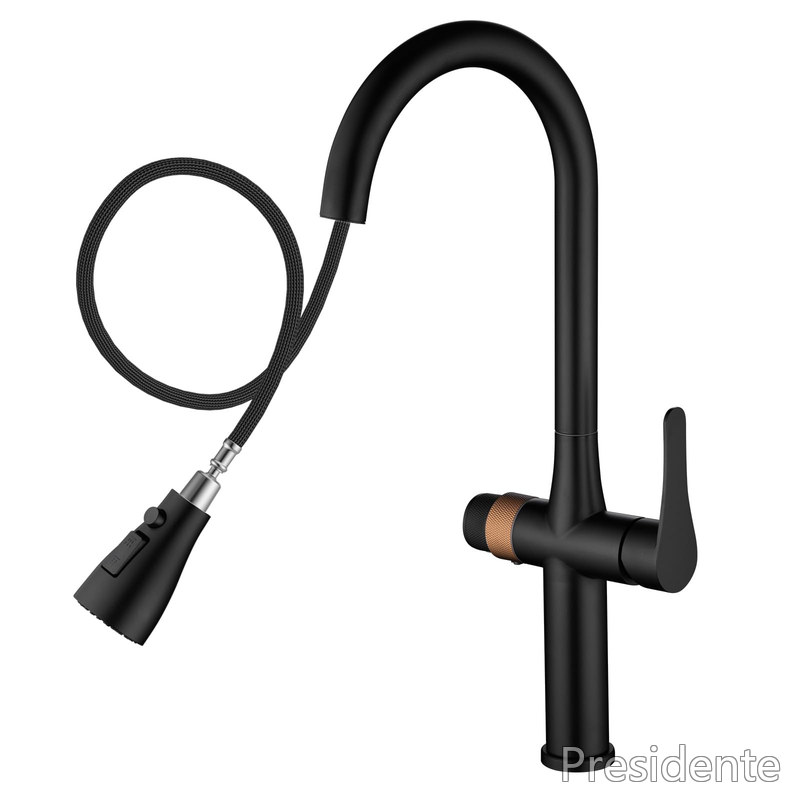 【送料無料】【Amazon.co.jp 限定】APPASO 3ウェイフィルター蛇口、キッチン用浄水フィルター付き水栓、3in1キッチンシンク用蛇口 業務用シングルハンドル、SUS304ステンレススチール マットブラック（ろ過装置なし）、cUPC認証 引き出し式ホース、給水管＆バルブ｜Shop Presidente 店