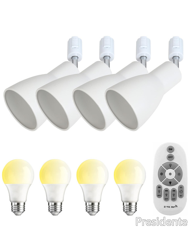 【送料無料】ダクトレール用 スポットライト E26 LED電球90W形付き リモコン 調光 調色 E26口金 ダクトレール ライト 照明器具 消費電力9W， 光色切り替え 2.4GHz無線式遠隔操作 日本語取扱説明書 白い 4個セット（電池別売）｜Shop Presidente 店