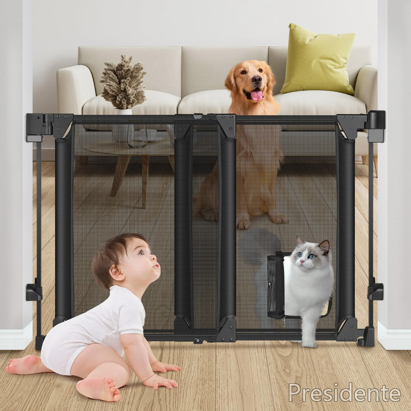 【送料無料】改良型 73-110CM 底バーなし ベビーゲート 頑丈なハードウェアマウント 犬用ゲート(猫用ドア付き) 調整可能 ベビーゲート 住宅/階段/ドアウェイ用 安全ペットゲート ウォークスルードア MYPIN|Shop Presidente 店