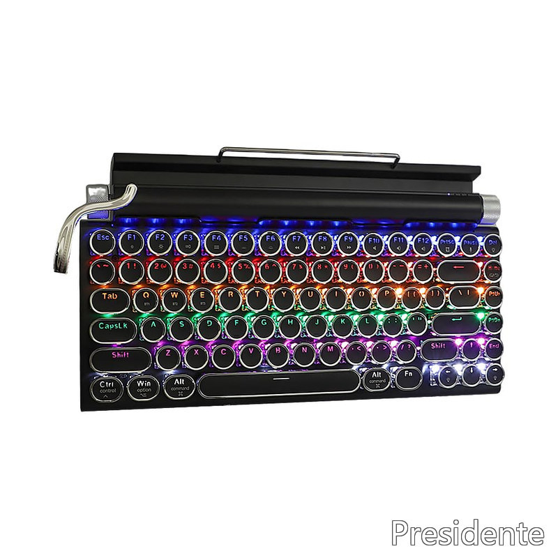 【送料無料】タイプライター型 メカニカルキーボード 青軸 LEDバックライト ホットスワップ対応 83キー防衝突 BT5.0 防水防塵 ワイヤレス Windows/Mac/Android/IOS/LINUX/VISTA対応 レトロなデザイン 75%レイアウト オフィス/自宅用 おしゃれ (ブラック)(カラーバックライト|Shop Presidente 店