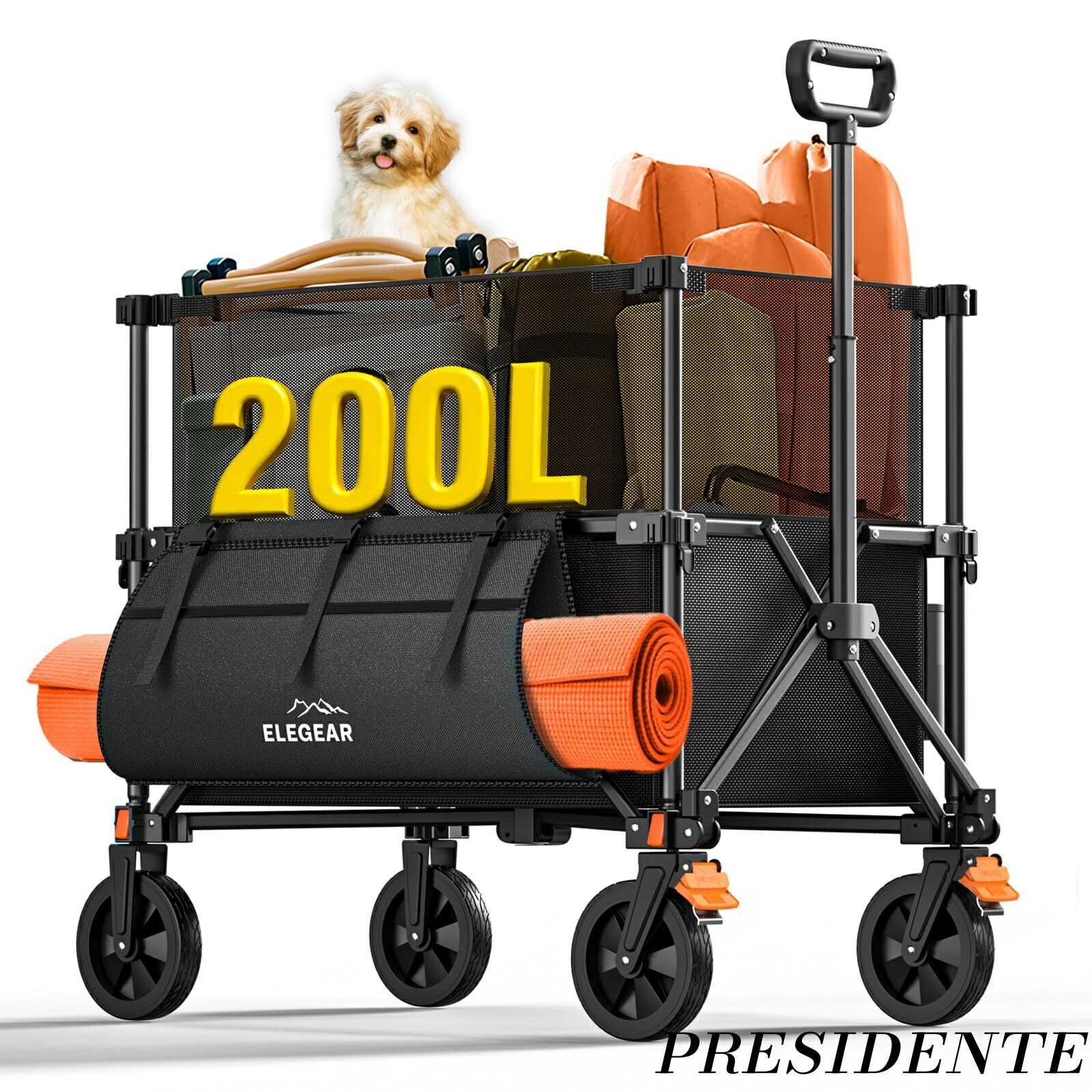 【まとめ買いで最大1000円OFFクーポン!】【送料無料】アウトドアワゴン キャリーワゴン 200L 耐荷重200kg 容量可変式 全地形対応360°ホイール 折り畳み式 軽量コンパクト設計 キャンプ ビーチ スポーツ ショッピング用 7,211円