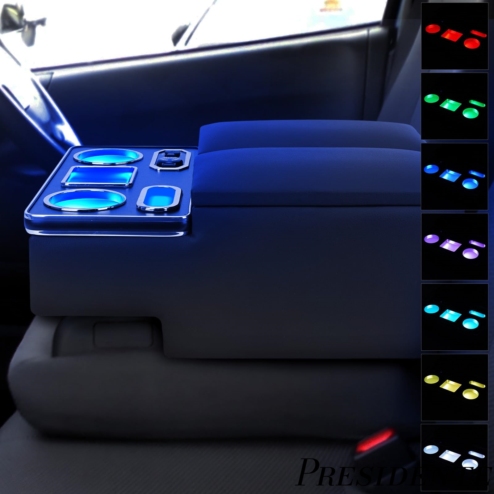 【まとめ買いで最大500円OFFクーポン!】【送料無料】ハイエースDX 200系 専用 アームレスト センターコンソール マルチユースセン ターコンソール 小物入れ 収納ボックス 呼吸ランプ 七色変換 肘掛け PU素材 内装パーツ|Shop Presidente 店