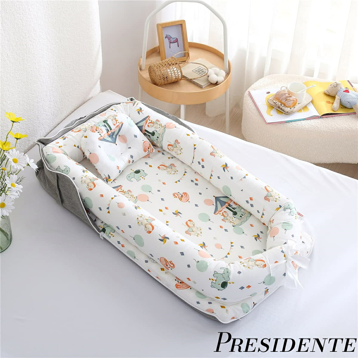 【まとめ買いで最大500円OFFクーポン!】【送料無料】ベビーベッド 新生児 枕付き ベッドインベッド 折りたたみ式 携帯型ベビーベッド 添い寝 ポータブル 出産祝い 通気性 洗濯可能 0-24ヶ月