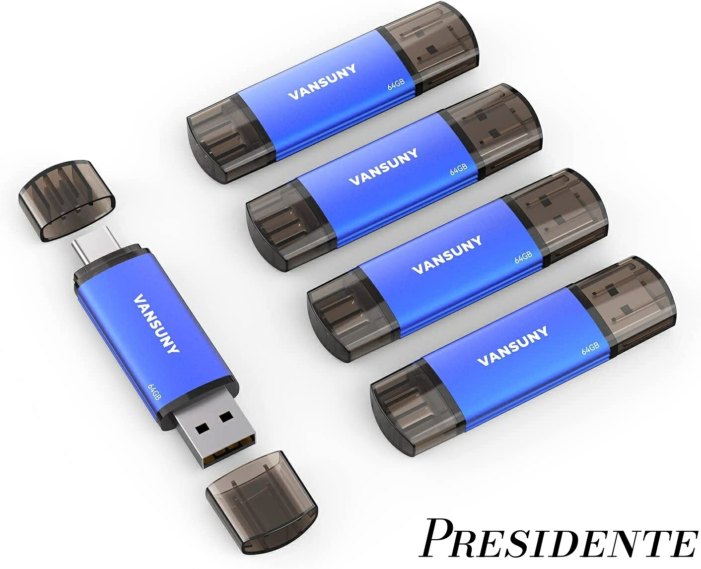 【まとめ買いで最大500円OFFクーポン!】【送料無料】USBメモリ Type C 64GB 5個セット USBフラッシュドライブ 2in1 OTG USB 2.0 + USB Cメモリ タイプC 64ギガ （青）