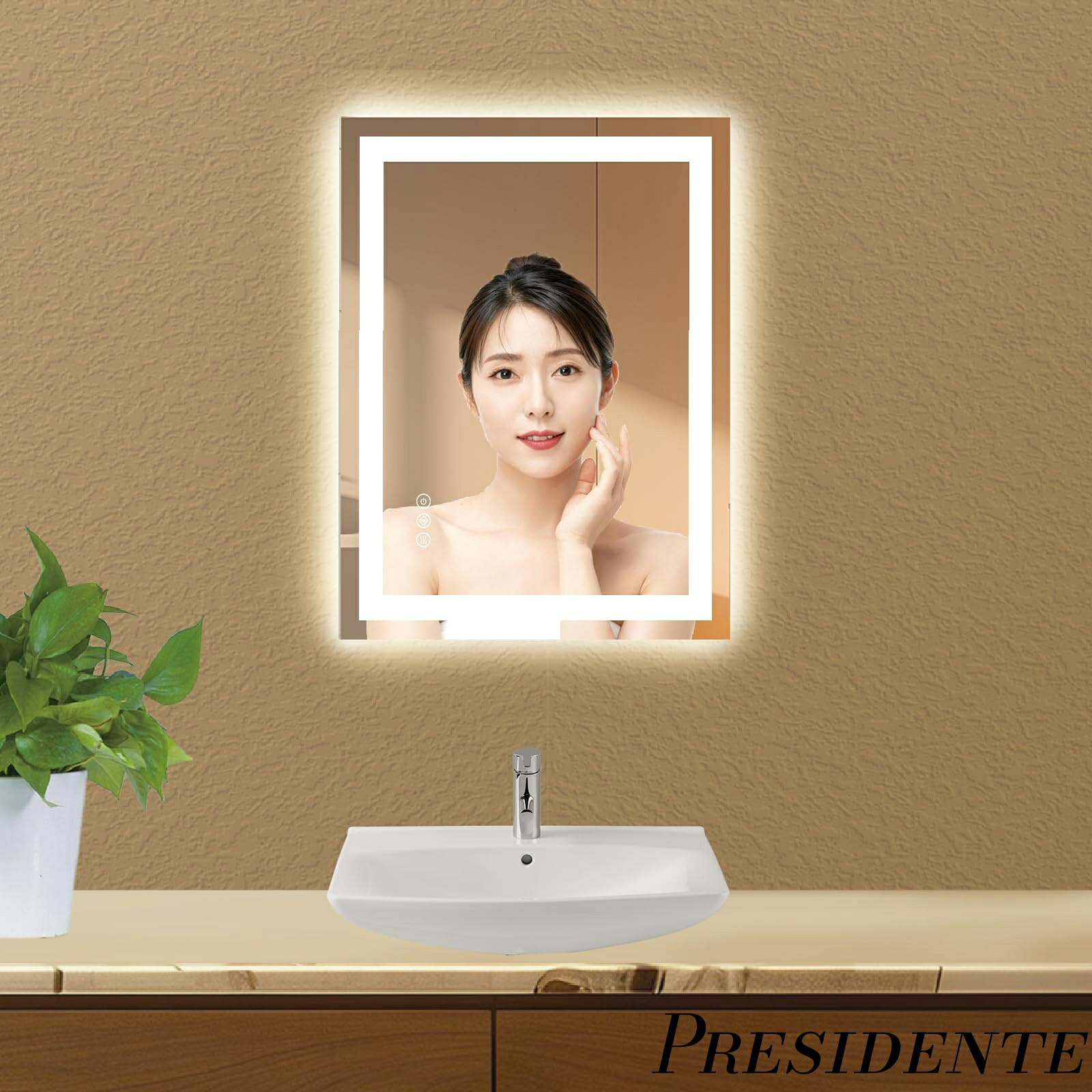 【まとめ買いで最大500円OFFクーポン!】【送料無料】50*70cm LEDミラー バスルーム化粧鏡 お風呂カガミ 強化ガラス ウォールミラー 前後LEDライト付きカガミ 無段階調光 3色調整可能 曇り止め 防水 メモリー機能 横縦両用 洗面台 手洗い場 バスルーム