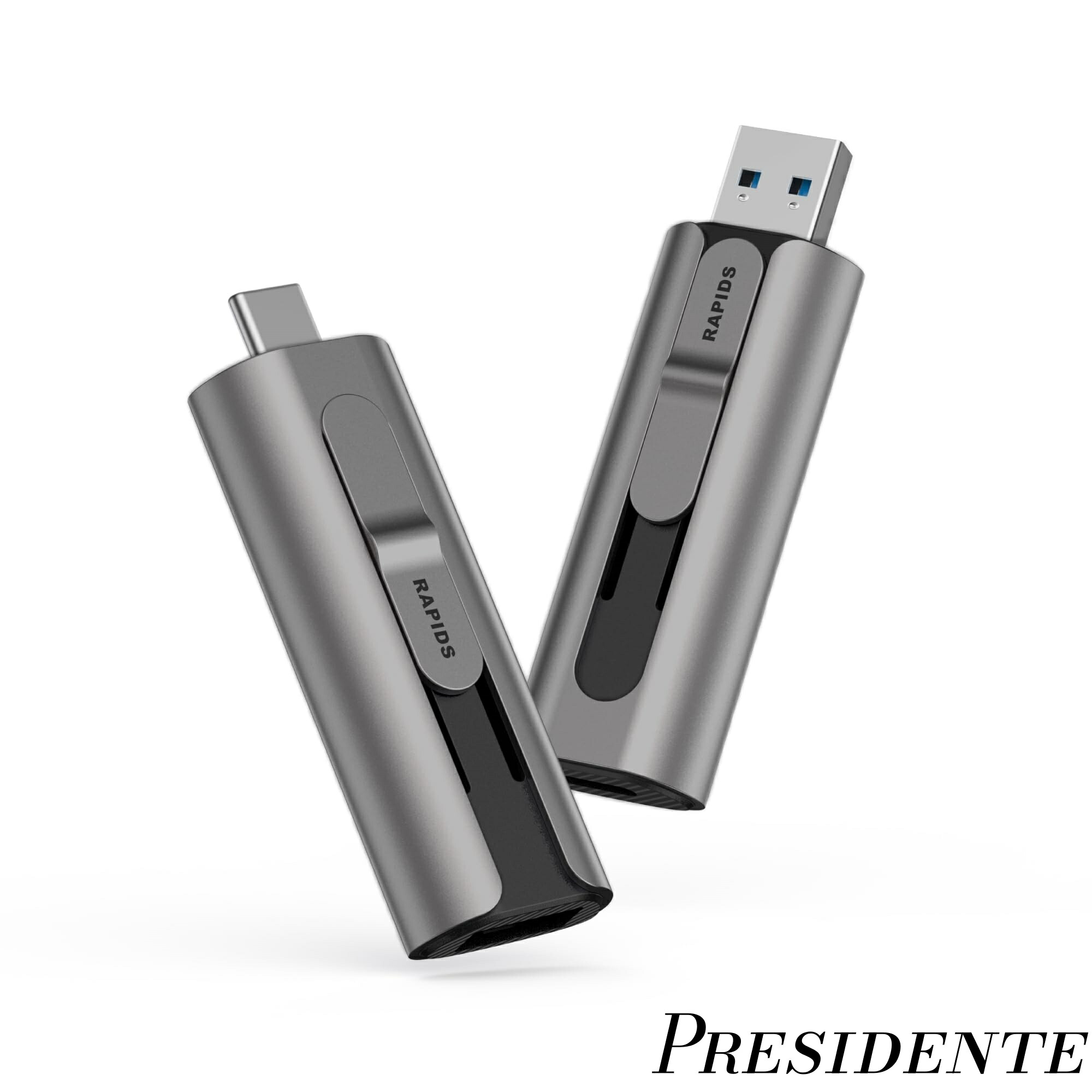 【まとめ買いで最大500円OFFクーポン!】【送料無料】ポータブルSSD 512GB 高速 最大転送速度560MB/s 超小型 軽量17.5g 外付けSSD Type-A/Type-C 両対応 小型スティックタイプ スライド収納可能 PS4/PS5 メーター5年保証|Shop Presidente 店