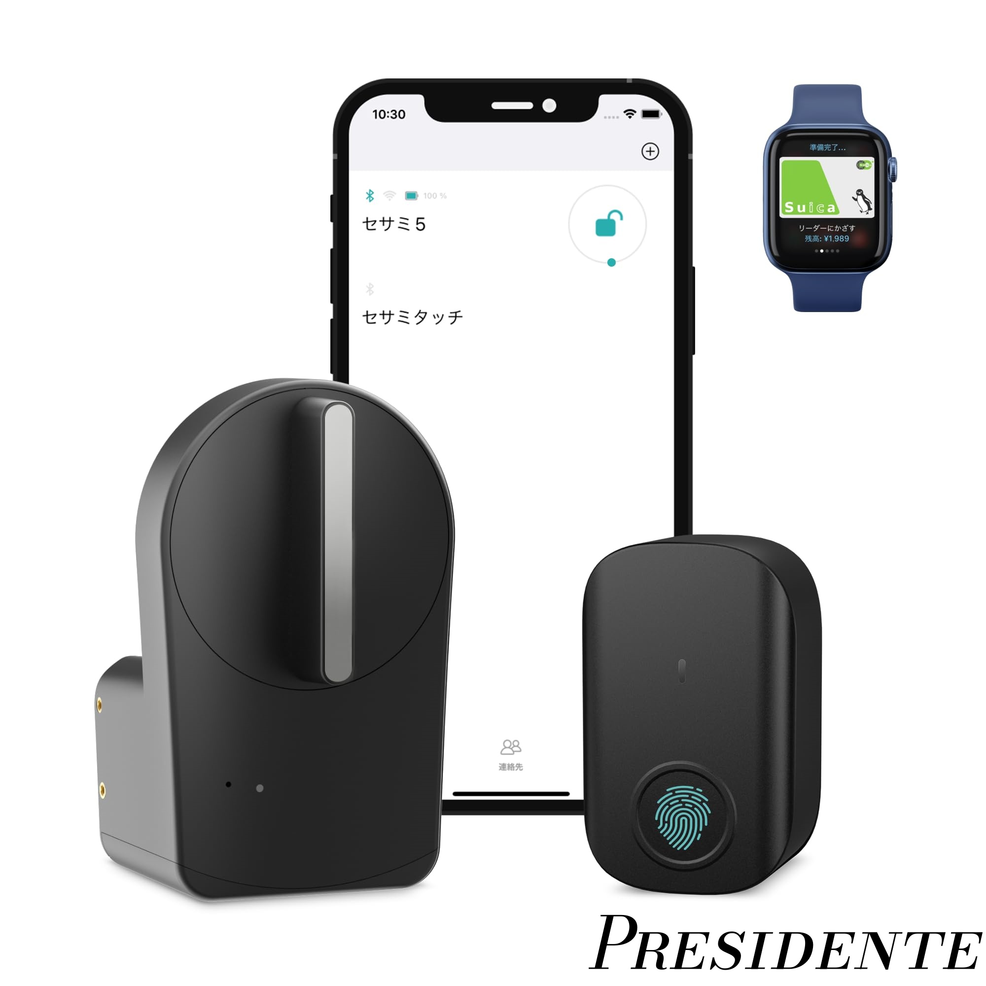 【まとめ買いで最大500円OFFクーポン!】【送料無料】House) セサミ5+セサミタッチ スマートロック ブラック 後付け型 指紋認証パッド ICカードリーダー