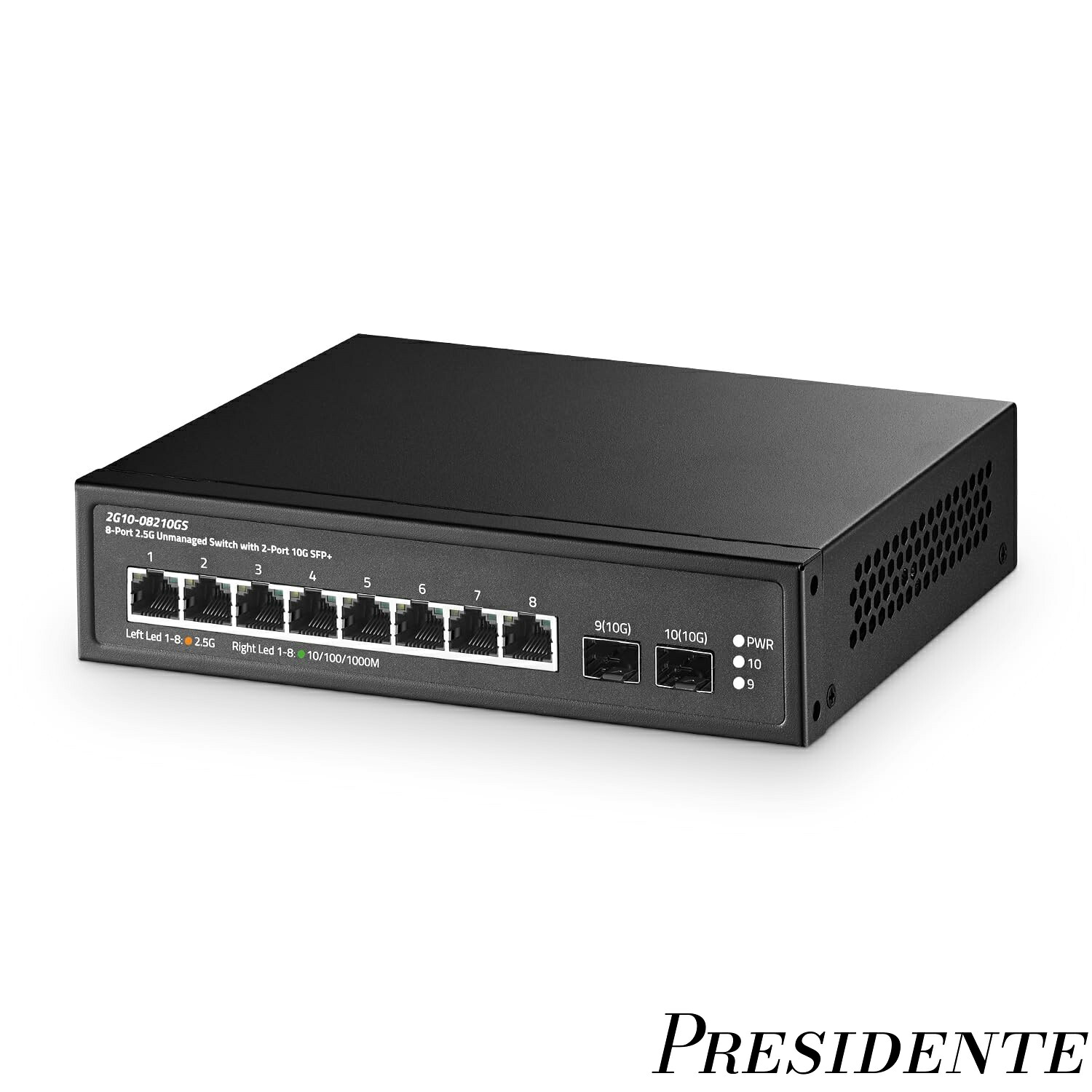 【まとめ買いで最大500円OFFクーポン!】【送料無料】2.5Gスイッチ、2x10G SFP+ポート、8x2.5G Base-Tポート(100/1000Mbps互換)、金属製ファンレス非管理型Binardatイーサネットスイッチ、ゲーミング、NAS、小規模ビジネス向け、プラグアンドプレイ|Shop Presidente 店