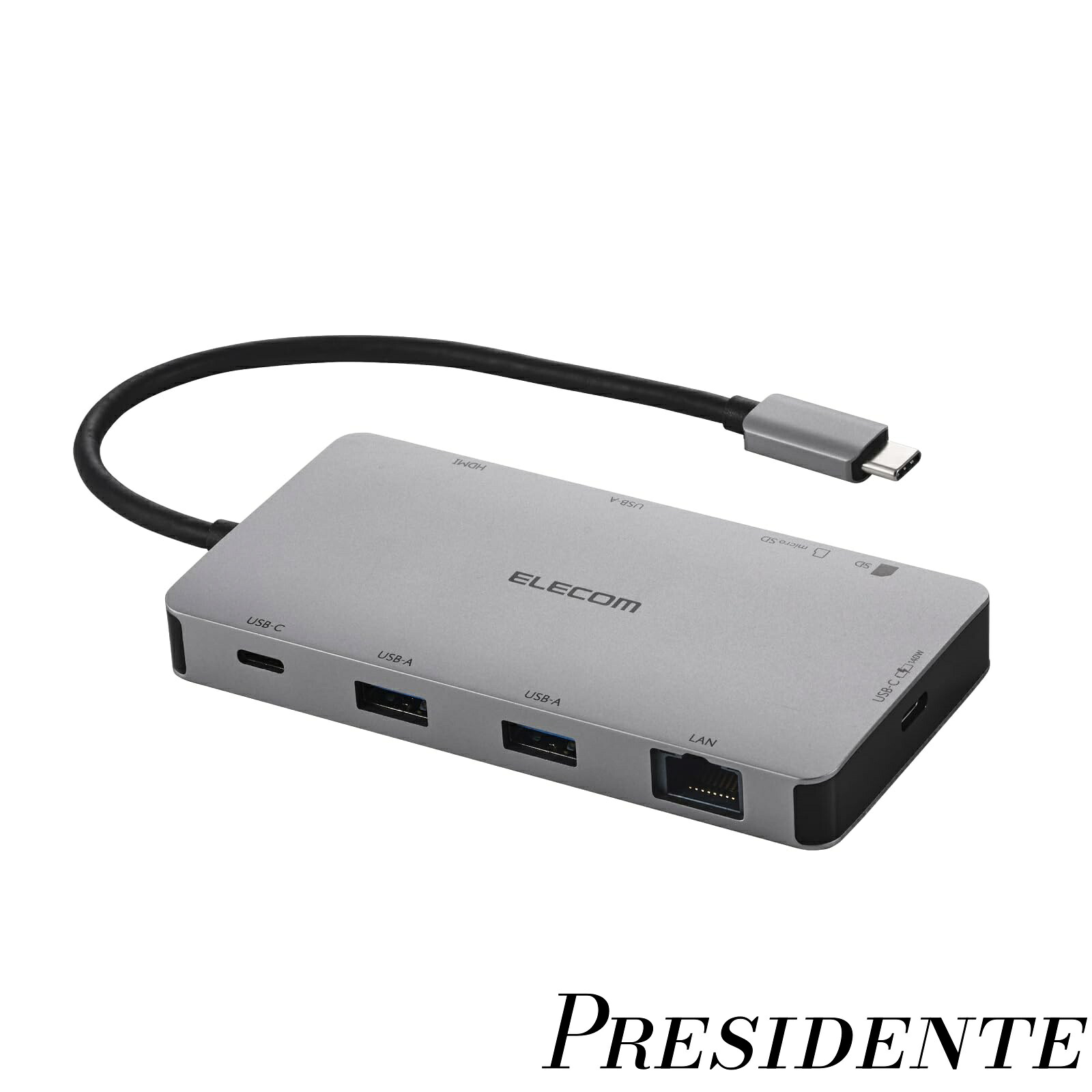 【まとめ買いで最大500円OFFクーポン!】【送料無料】USB-C ハブ ドッキングステーション 9-in-1 PD 140W対応 USB-C×2 USB-A×2 HDMI 4K60Hz SD＋microSD LAN シルバー DST-090BP1SV