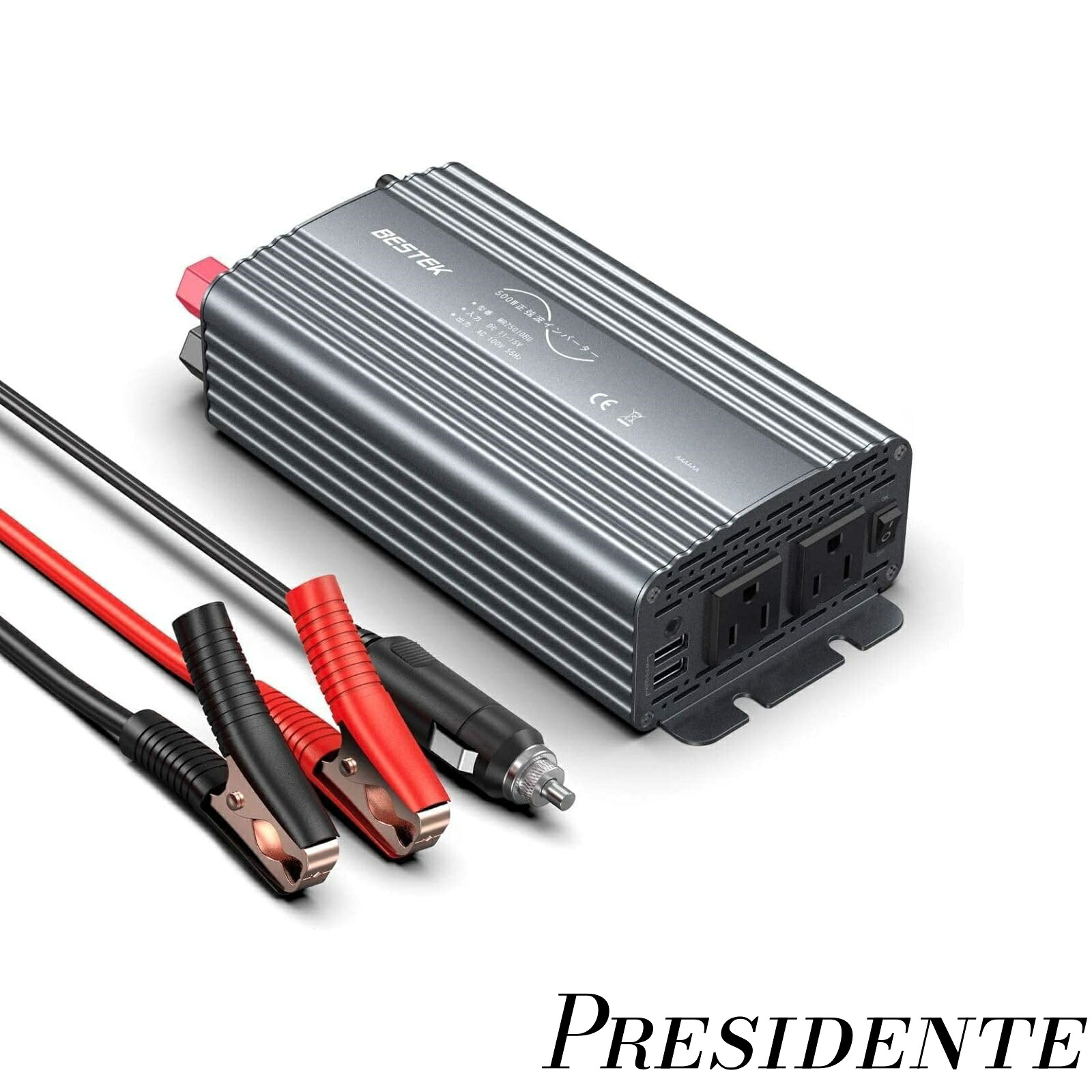 【まとめ買いで最大500円OFFクーポン!】【送料無料】インバーター シガーソケット コンセント 500W DC12VをAC100Vに変換 USB2ポート搭載 車載用インバーター 12V専用（グレー）