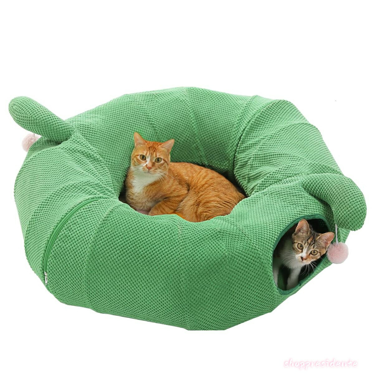 【送料無料】Road 猫トンネルベッド 猫用 おもちゃ 大型 ドーナツ 丸型 サボテン 花 3way 折りたたみ 人気 可愛い 組み立て自由 収納簡単 丈夫 省スペース 多頭飼い 一人遊び ポンポン 猫遊宅 ストレス発散 運動不足 小型犬 うさぎ - サボテン色