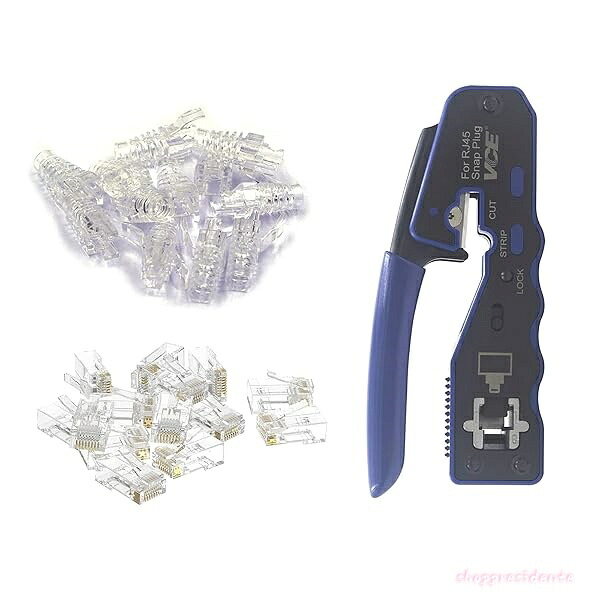 【送料無料】GJ670BL RJ45圧着工具+貫通式RJ45コネクタ+保護カバー CAT6、CAT5 LANケーブル用 配線簡単 圧着中切