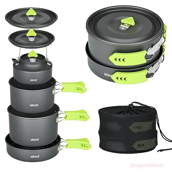 【送料無料】キャンプ用調理器具 4pcs 軽量クッカーセット 折り畳み式キャンプ 鍋 アウトドア ケトル 登山用品 アルミクッカー 収納袋付き 2-4人に適応