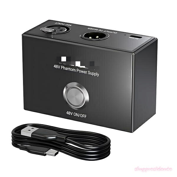 【送料無料】MPX-1 48Vファンタム電源 with USB-C給電ケーブル付属、フルアルミ合金製ポータブル電源 XLR入力