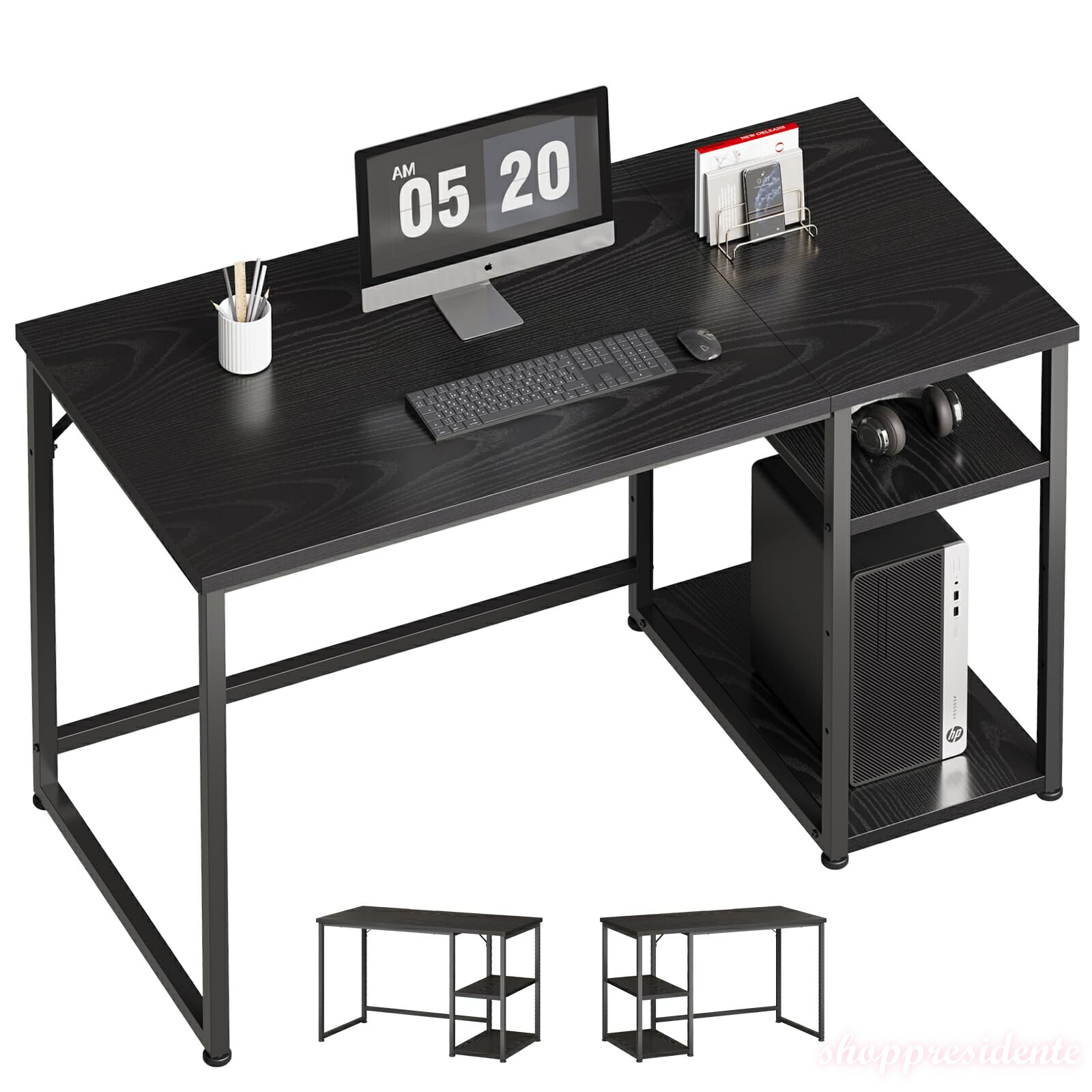 【送料無料】パソコンデスク ラック付き 120 デスク desk 机 pcデスク ?子 ゲーミングデスク カウンターテーブル 勉強机 家具 パソコンラック table 幅120*奥行55cm SZ122HFD 黒い