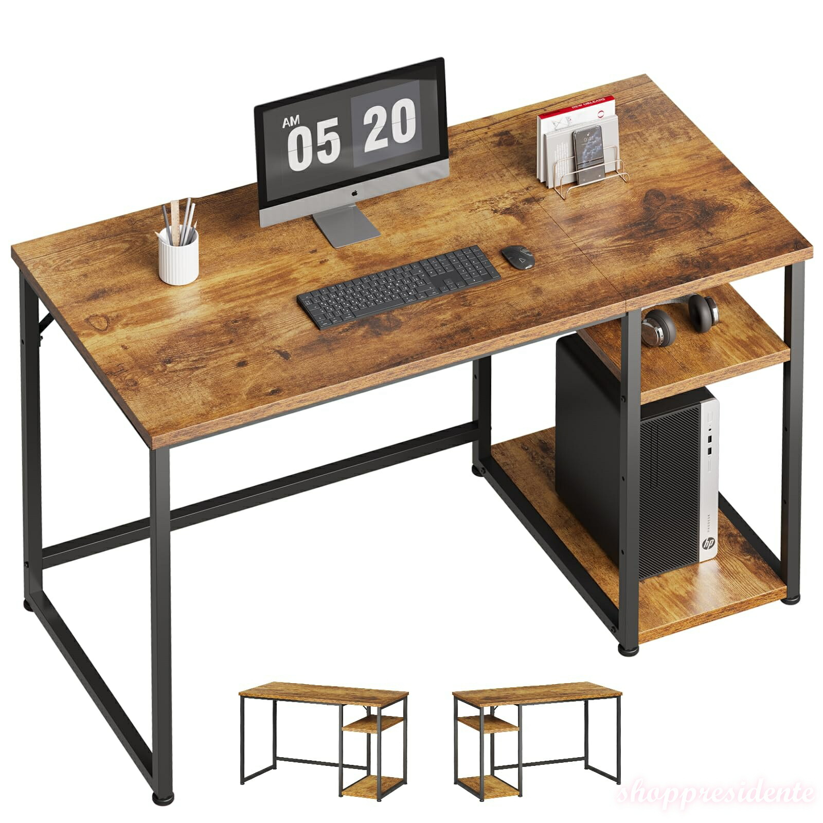 【送料無料】パソコンデスク 机 pcデスク 子 ゲーミングデスク ラック付き カウンターテーブル 勉強机 家具 table 幅120*奥行55cm ビンテージ SZ122LHM ビンテージ