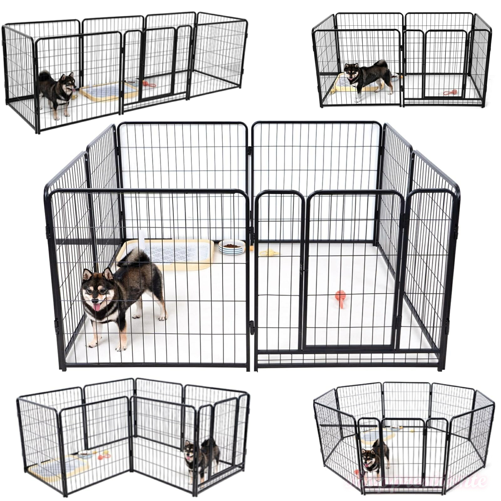 【送料無料】犬 ゲージ 大型犬 サークル 60/80/98CM ペットサークル サークル ペット ケージ 犬用サークル ペットフェンス 犬サークル 中型犬 スチール製 コンパクト 組み立て簡単 室内室外兼用 (ブラック 高さ80cm 6枚)