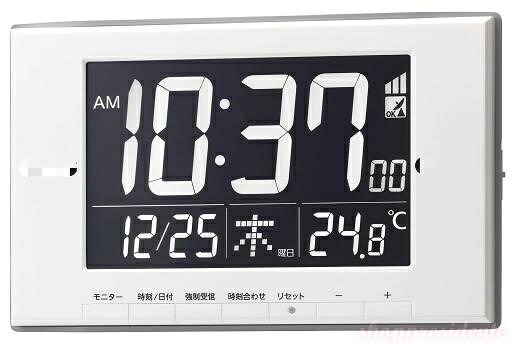 【送料無料】目覚まし時計電波時計温度計カレンダーLEDライト式白12x19.4x2.1cm8RZ209SR03