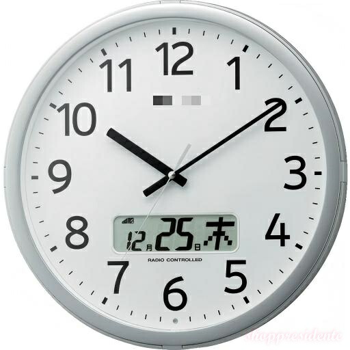 【送料無料】掛け時計電波時計オフィス24回チャイム機能時報機能カレンダーシルバーΦ35x5.5cmオフィス用品工場事務所プログラムカレンダー01SR4FNA01SR19