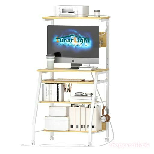 【送料無料】PCパソコンデスク机幅60奥行53高さ72cm3段調節モニター台(35.2~47.2cm対応)テレワークプリンター台付きキーボード付きデスク棚板調節可能コンセント付きスーリムデスクゲーミングデ…
