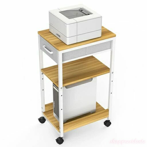 【送料無料】ラックワゴンサイドデスクサイドテーブルパソコンプリンター台キャスター付きデスクトップPC置き台収納棚事務用品収納布製引き出し付き物置台組立簡単木色
