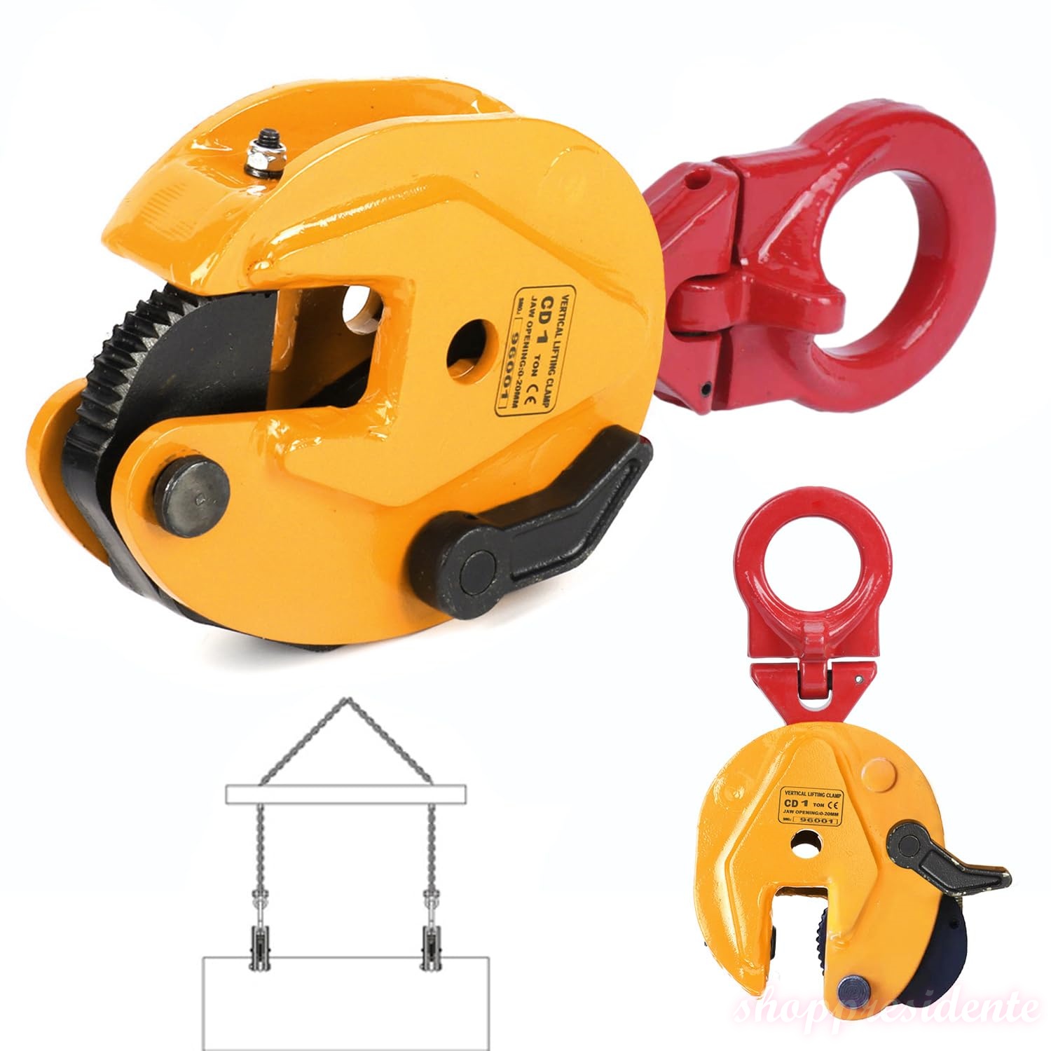 【送料無料】立吊りクランプ 定格容量1t 開口径0-20mm 縦吊りクランプ 荷吊り用 吊り具 吊りクランプロックハンドル式 ストッパ 垂直吊り上げおよび輸送用鋼板吊り上げクランプ 運搬作業 建設機械 吊上げ 荷重 立吊クランプ