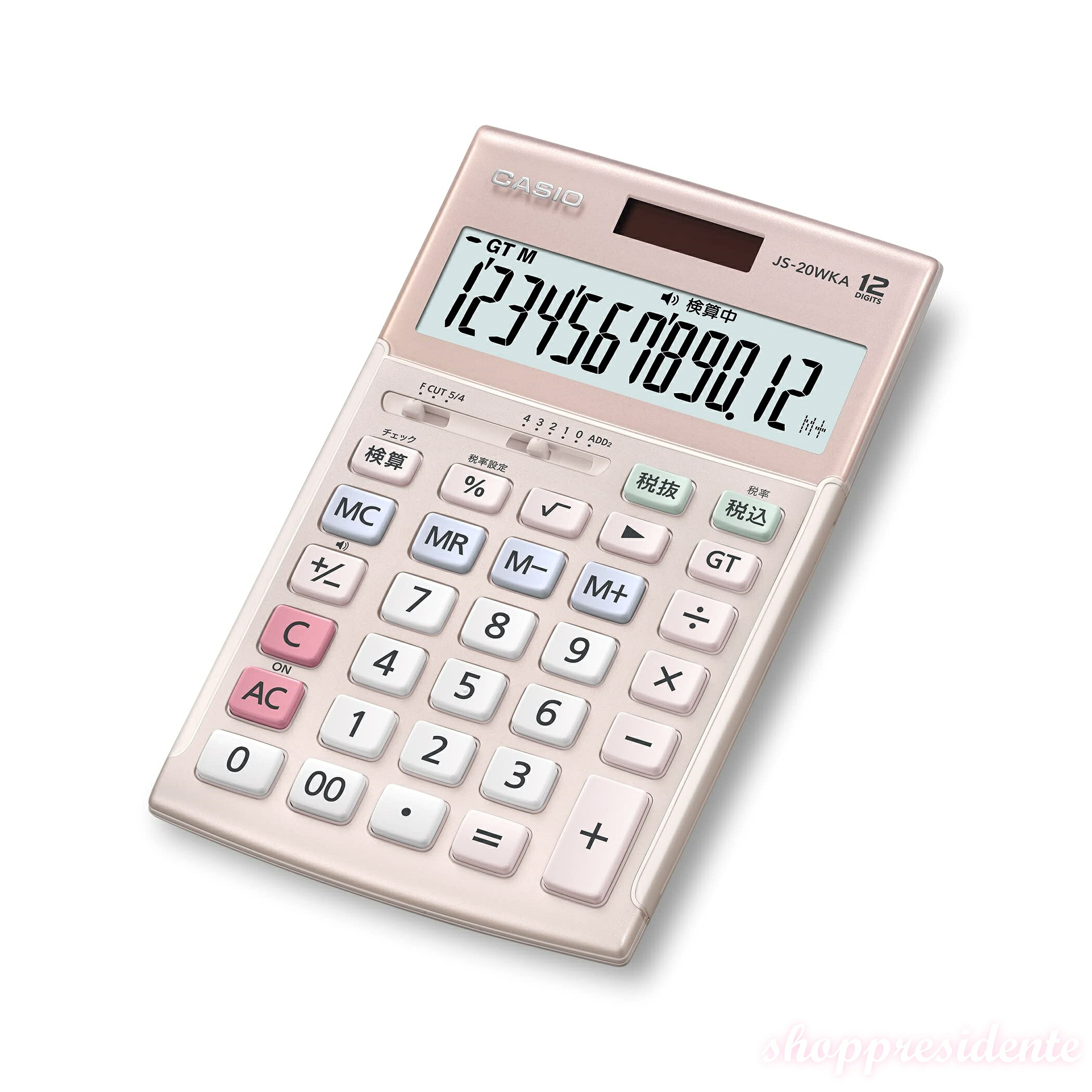 【送料無料】本格実務電卓 12桁 検算機能 ジャストタイプ ピンク JS-20WKA-PK-N グリーン購入法適合 エコマーク認定