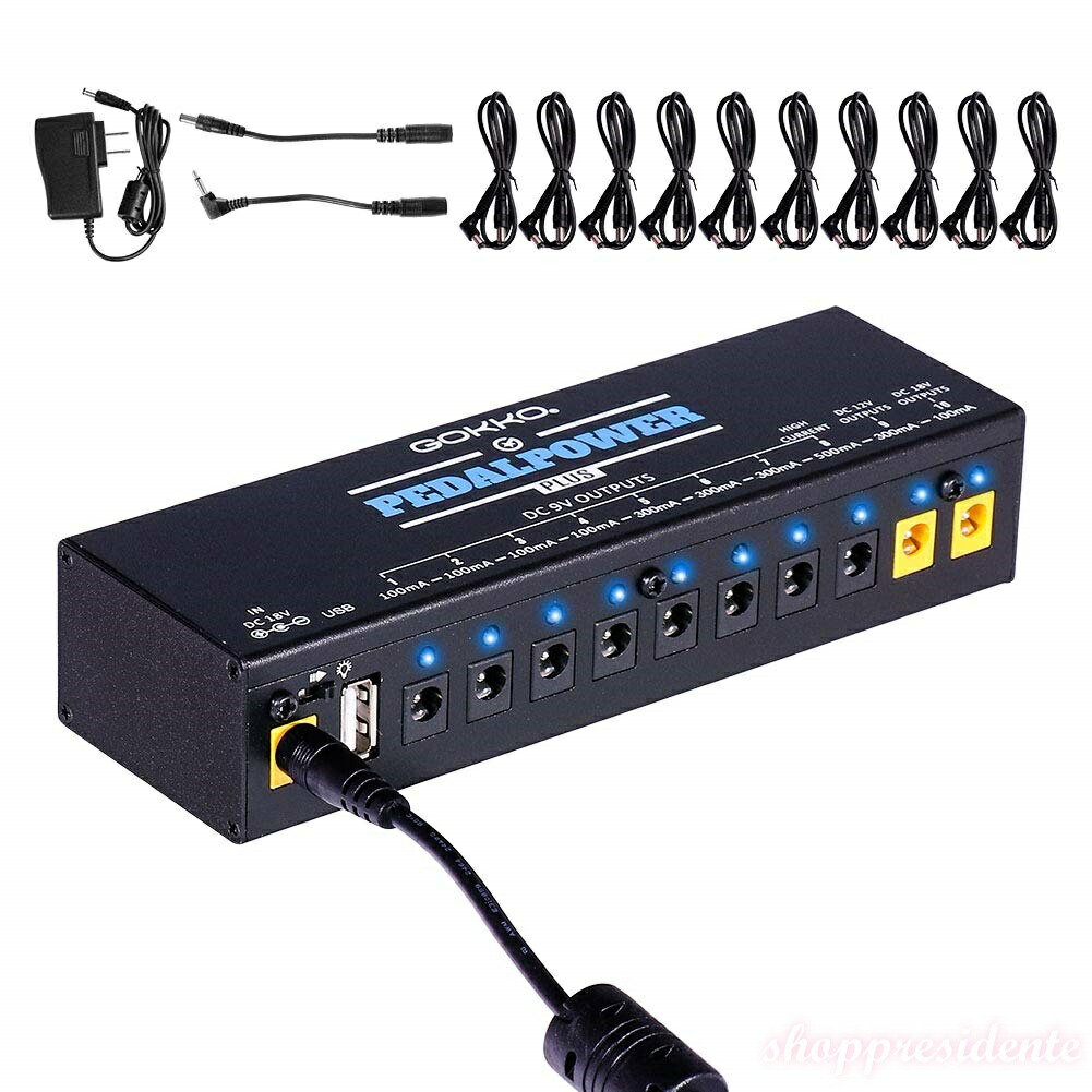 【送料無料】パワーサプライ エフェクターペダル用 エレキギター用 電源 10独立9V/12V/18V DC出力 電源供給 (プラス)