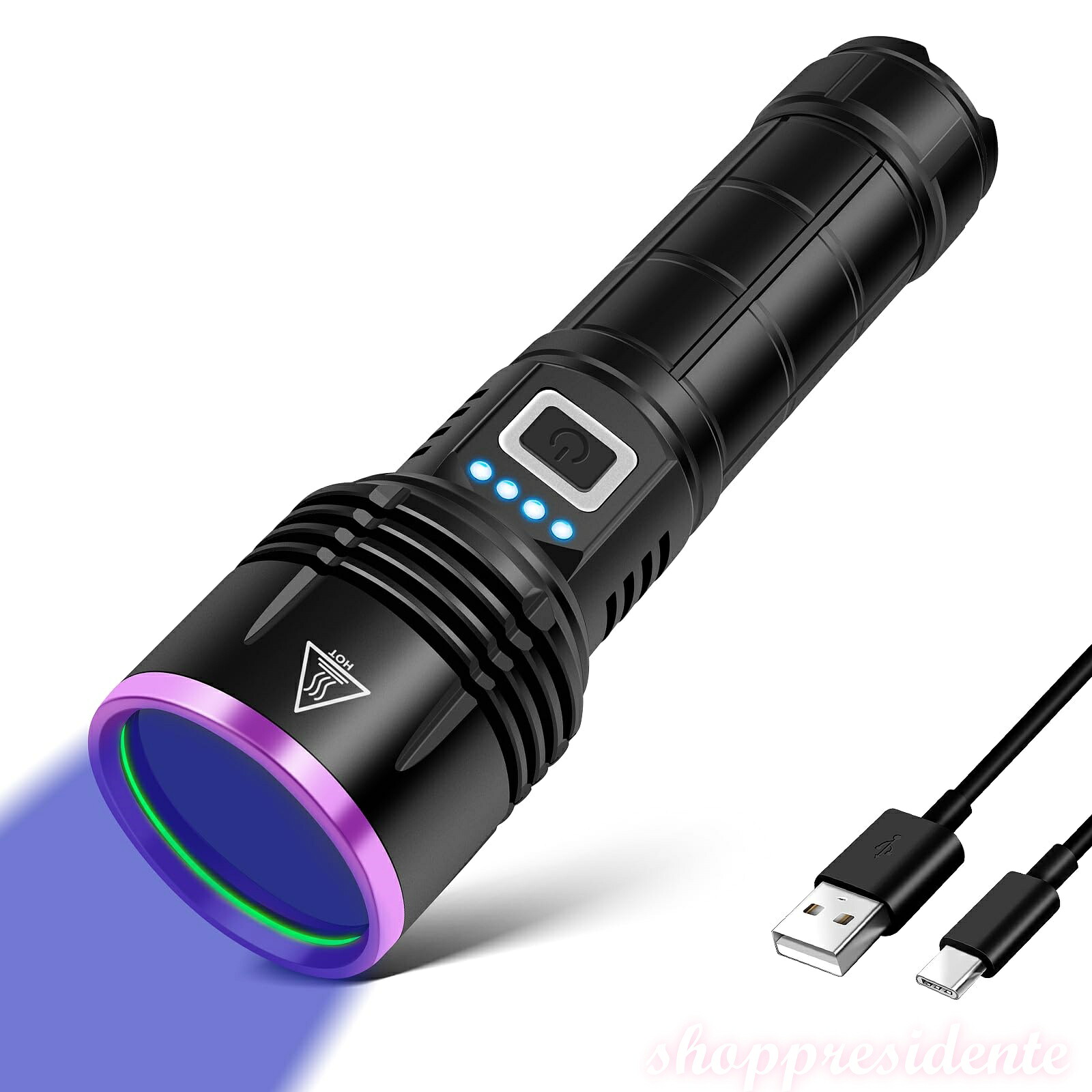 【送料無料】365nm 30ｗ uvライト 強力 アニサキスライト 電量指示 紫外線ライト レジン用 硬化ライト アルミニウム合金製 釣り ペット尿検出器 サソリ アニサキスライト 鑑定 真贋 鉱物用 目には見えない汚れに対策