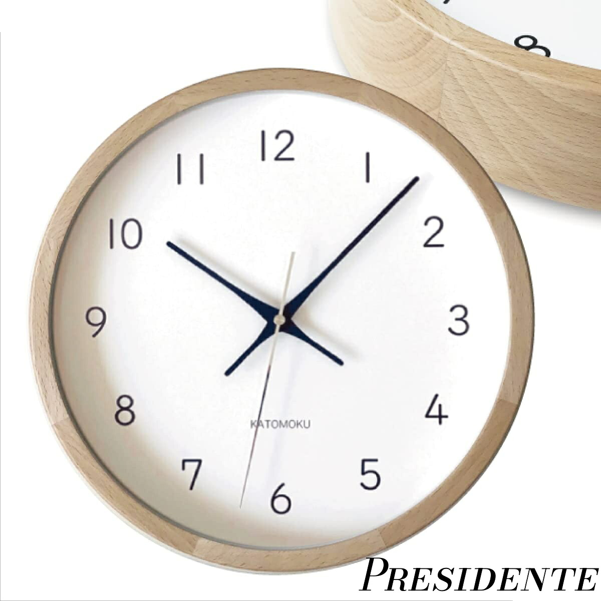 【まとめ買いで最大500円OFFクーポン!】【送料無料】muku clock 13 ナチュラル 電波時計 連続秒針 km-104NARC φ306mm