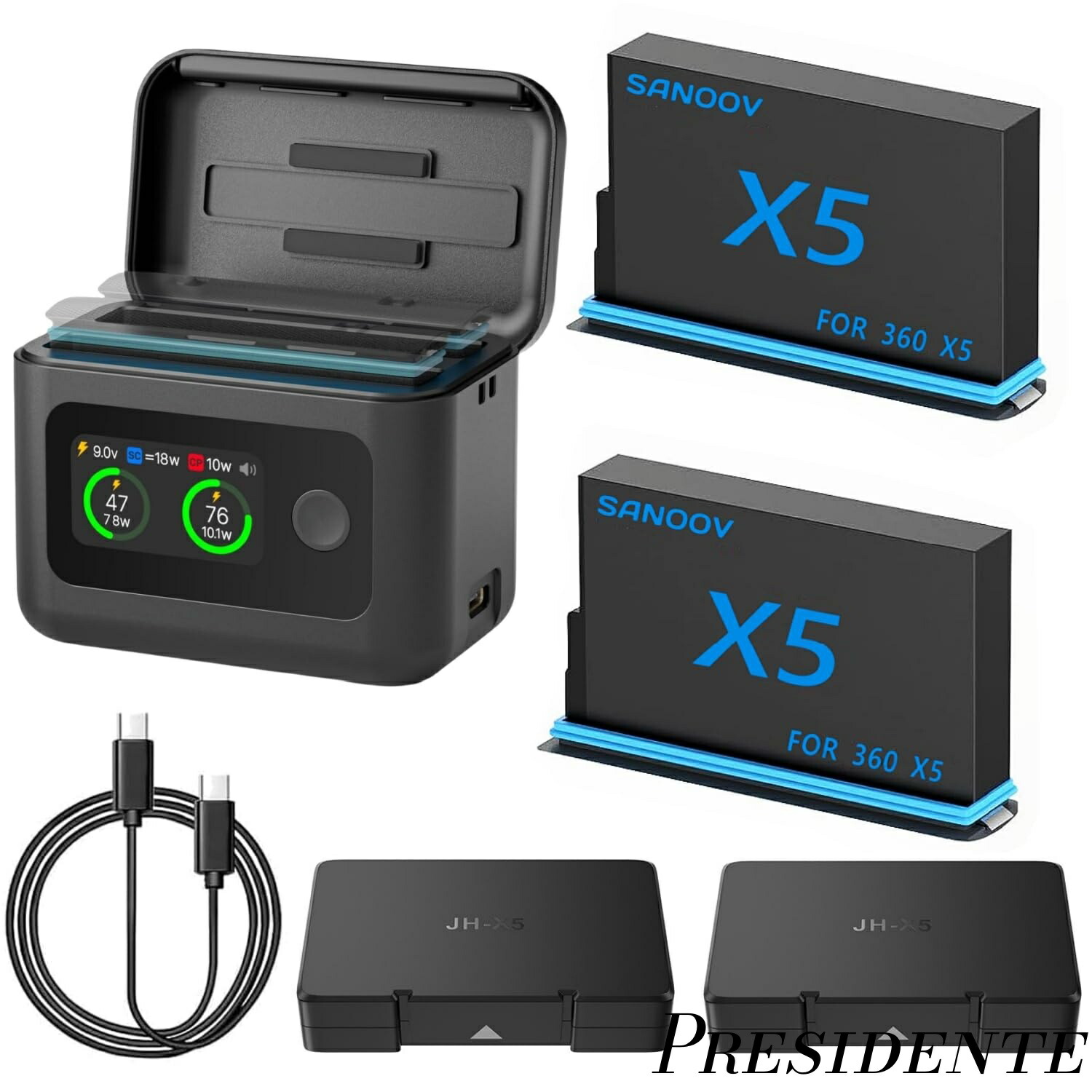 【まとめ買いで最大500円OFFクーポン!】【送料無料】for Insta360 X5 バッテリー 2800mAh*2 PSE済 PD急速充電 インスタ360 X5互換充電器セット LCD付き 収納ボックス充電器 Type-C同時充電可能 コンパクトで持ち運びやすい 360 X5アクセサリー (For インスタ360 X5カメラ)