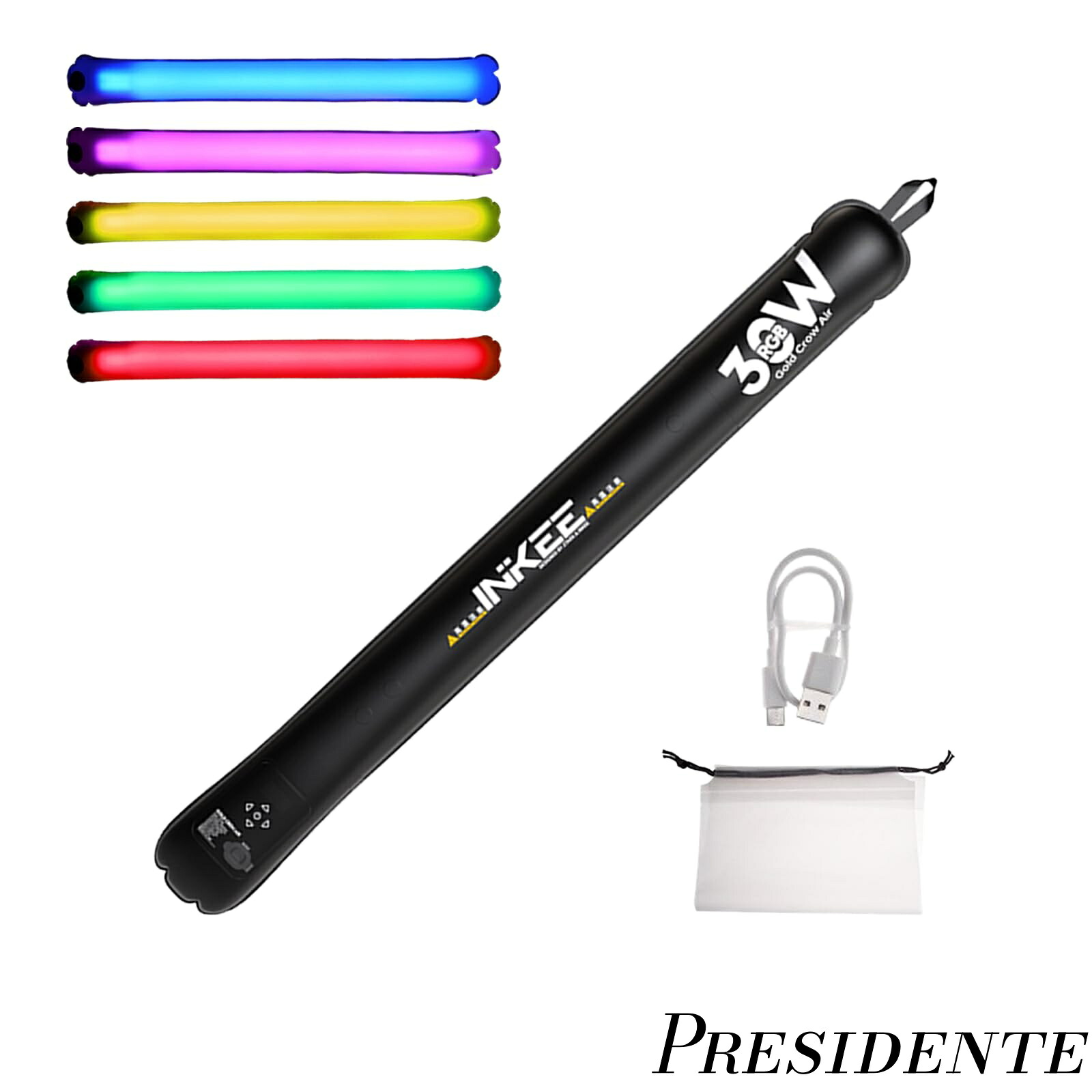 【まとめ買いで最大500円OFFクーポン!】【送料無料】GCA30C RGB インフレータブルライト 30W ポータブル ハンドヘルド LED フィルライト 5000mAh リチウムイオン電池内蔵 調整可能 CCT 2000 K-10000K 長さ 90cm 624 LED ビーズ｜Shop Presidente 店