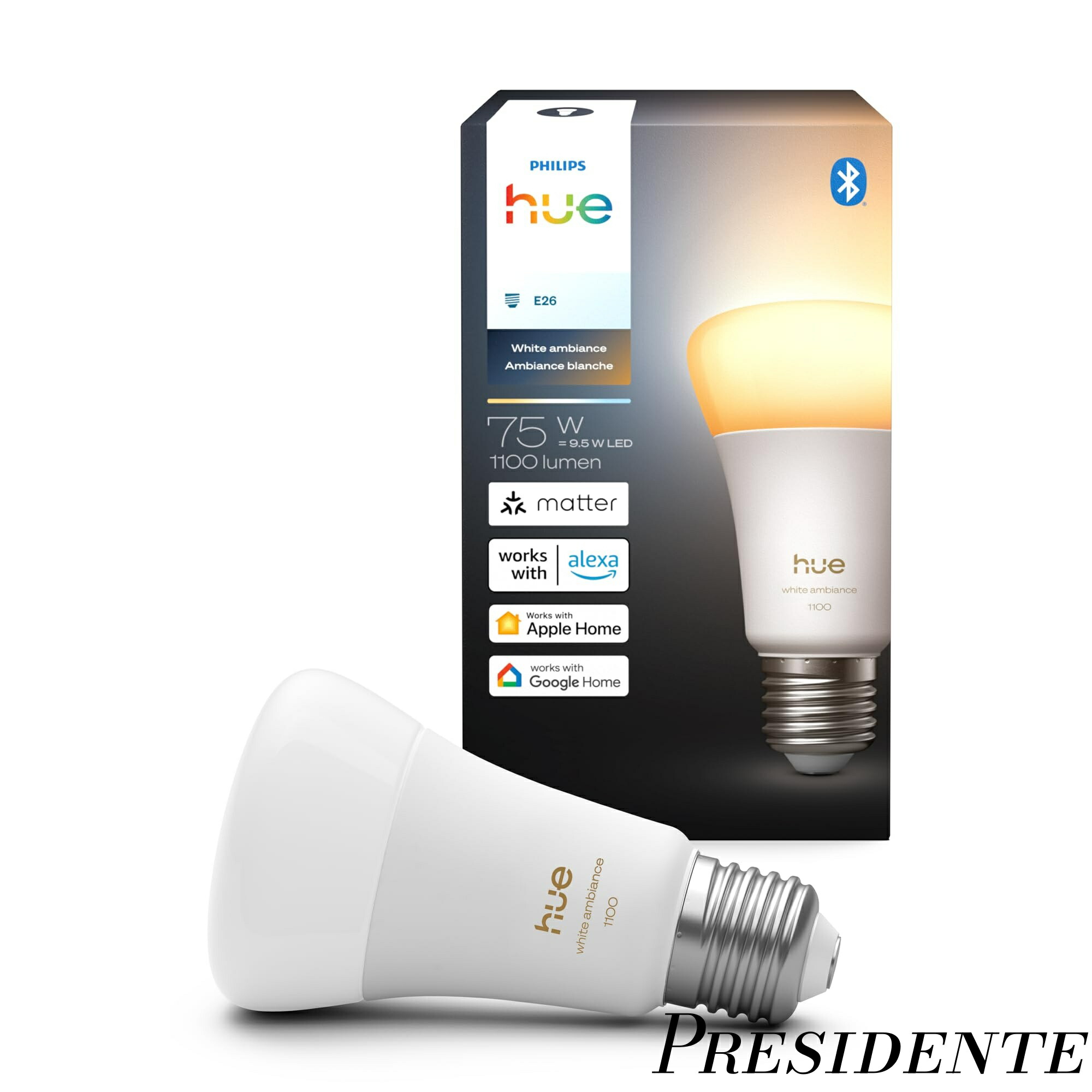 【まとめ買いで最大500円OFFクーポン!】【送料無料】Hue) スマート電球 E26 75W相当 ホワイトグラデーション 1個 - スマート照明 フィリップスヒュー Alexa対応 1100lm 電球色 昼白色 調光 調色 スマートホーム 間接照明 LED スマートライト 音声操作 アプリ操作 Matter対応